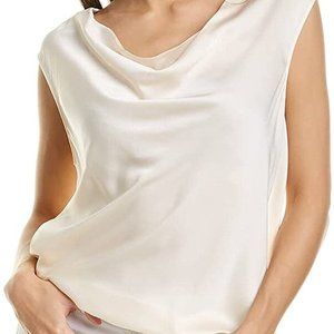 St. John Champagne Liquid Satin Cowl Neck Silk Top